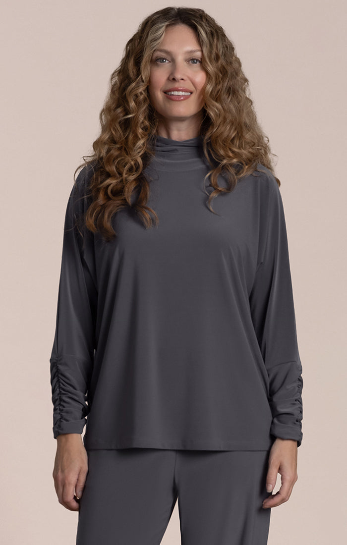 Sympli Echo Slouch Turtle Neck Top | Black Pearl