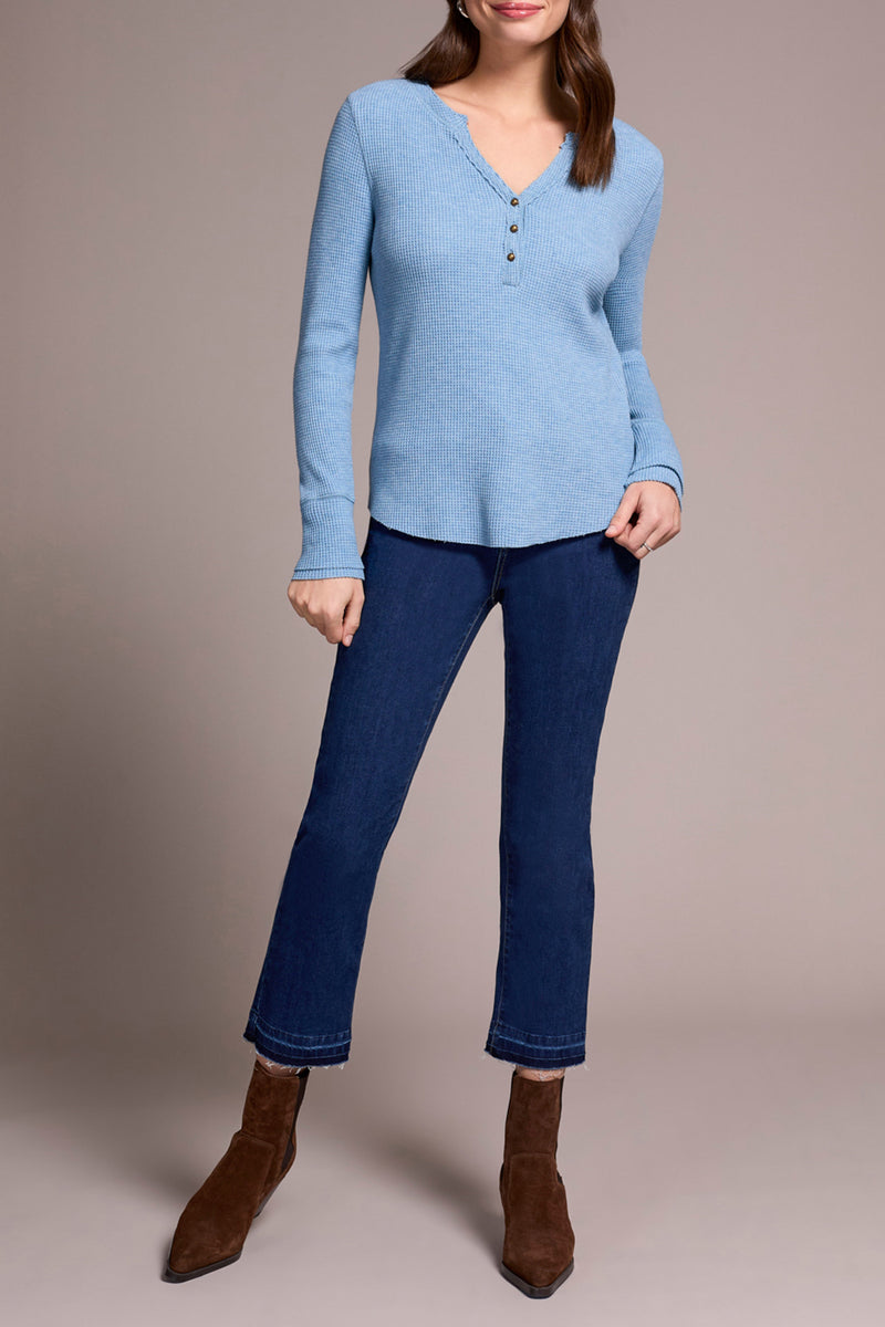 Tribal Henley Top with Buttons | Heather Denim
