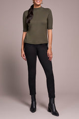 Tribal Funnel Neck Elbow Sleeve Knit Top | Spruce