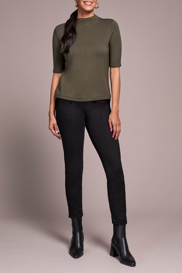 Tribal Funnel Neck Elbow Sleeve Knit Top | Spruce