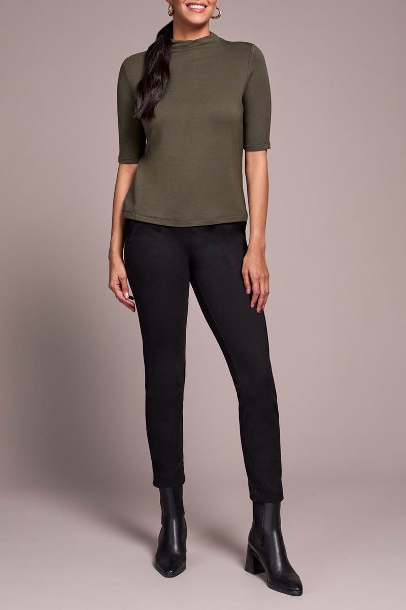 Tribal Funnel Neck Elbow Sleeve Knit Top | Spruce