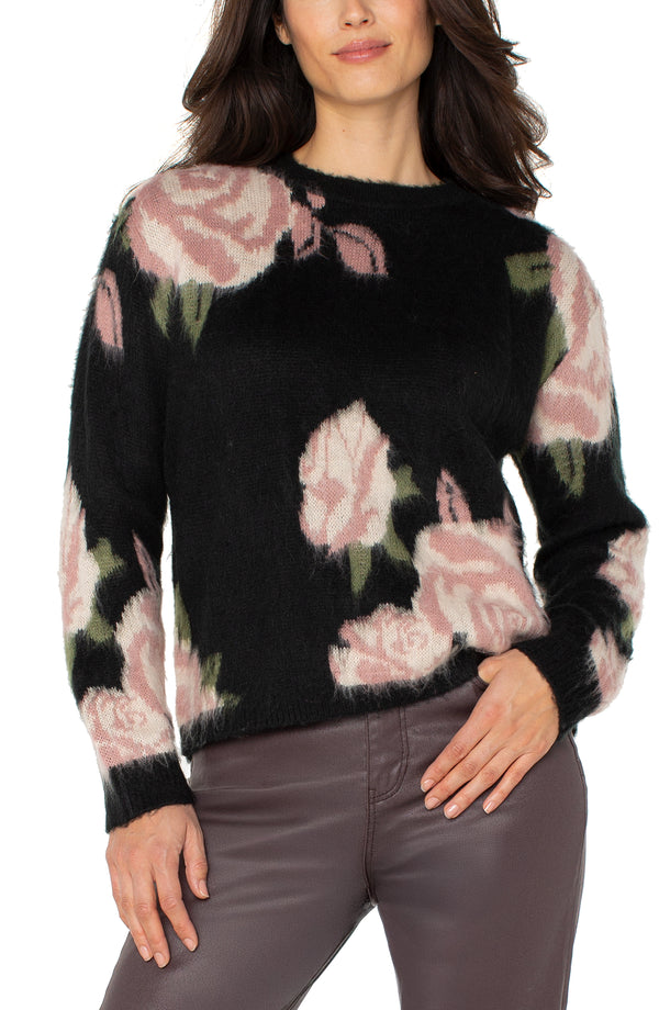 Liverpool Crew Neck Dropped Shoulder Sweater | Black Floral