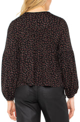 Liverpool Button Front Knit Top | Black/Red Ditsy