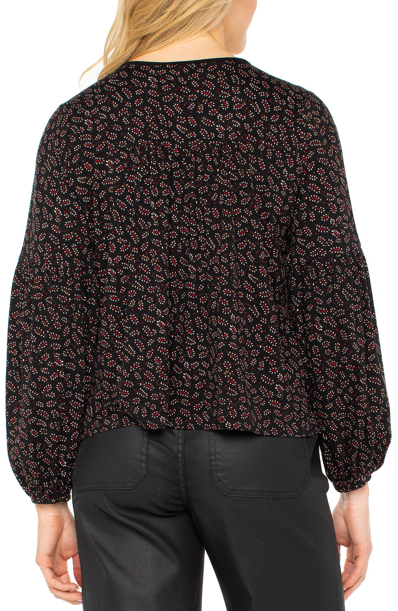 Liverpool Button Front Knit Top | Black/Red Ditsy