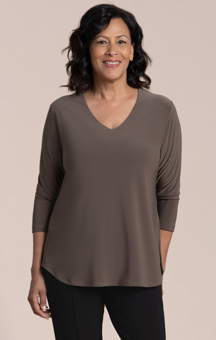 Sympli Go To Soft V-Neck Long Sleeve Top | Tapenade