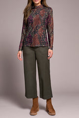 Tribal Mesh Turtleneck Top with Lining | Plum Wine