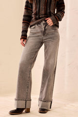 Tribal Brooke Cuffed Palazzo Jeans | Basalt