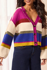 Tribal Puff Sleeve Sweater Cardigan | Cream/Multi