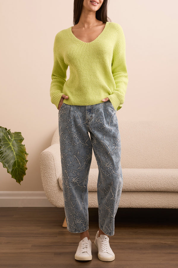 Tribal Soft Touch Drop Shoulder V-Neck Sweater | Lime Mist