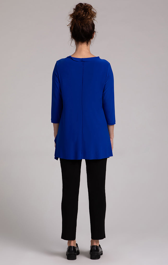 Sympli Flounce Top with Wide Funnel Collar-Lapis