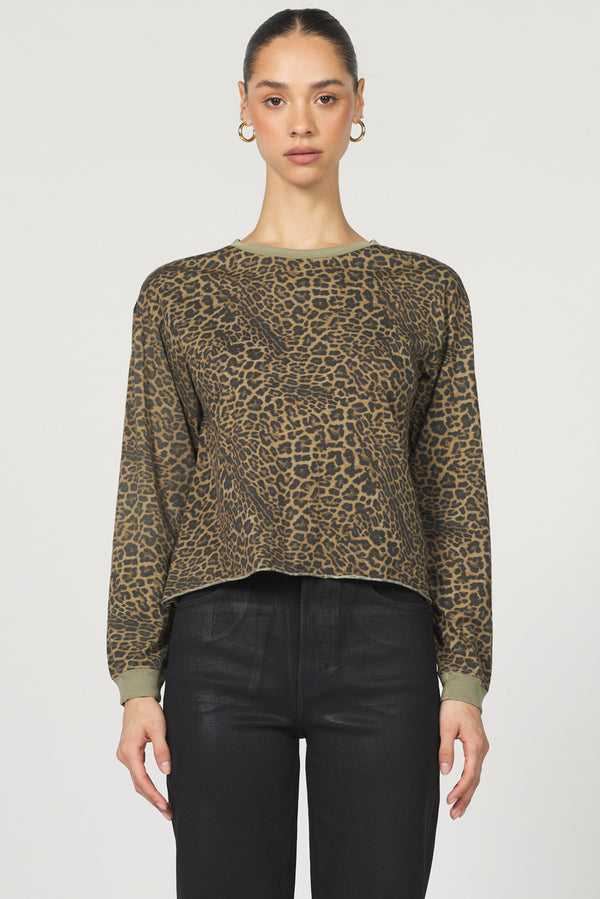 Dear John Denim Fremont Crew Neck Long Sleeve Top | Vetiver Leopard