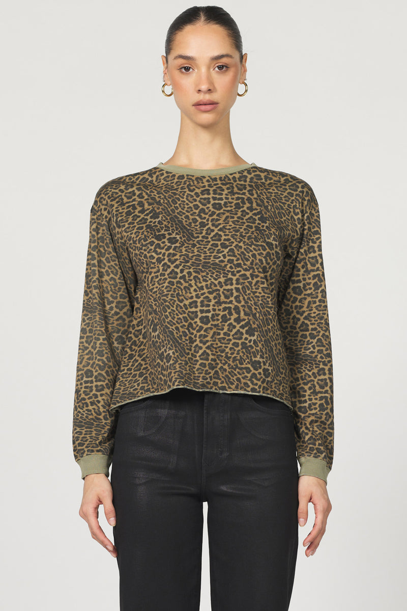 Dear John Denim Fremont Crew Neck Long Sleeve Top | Vetiver Leopard