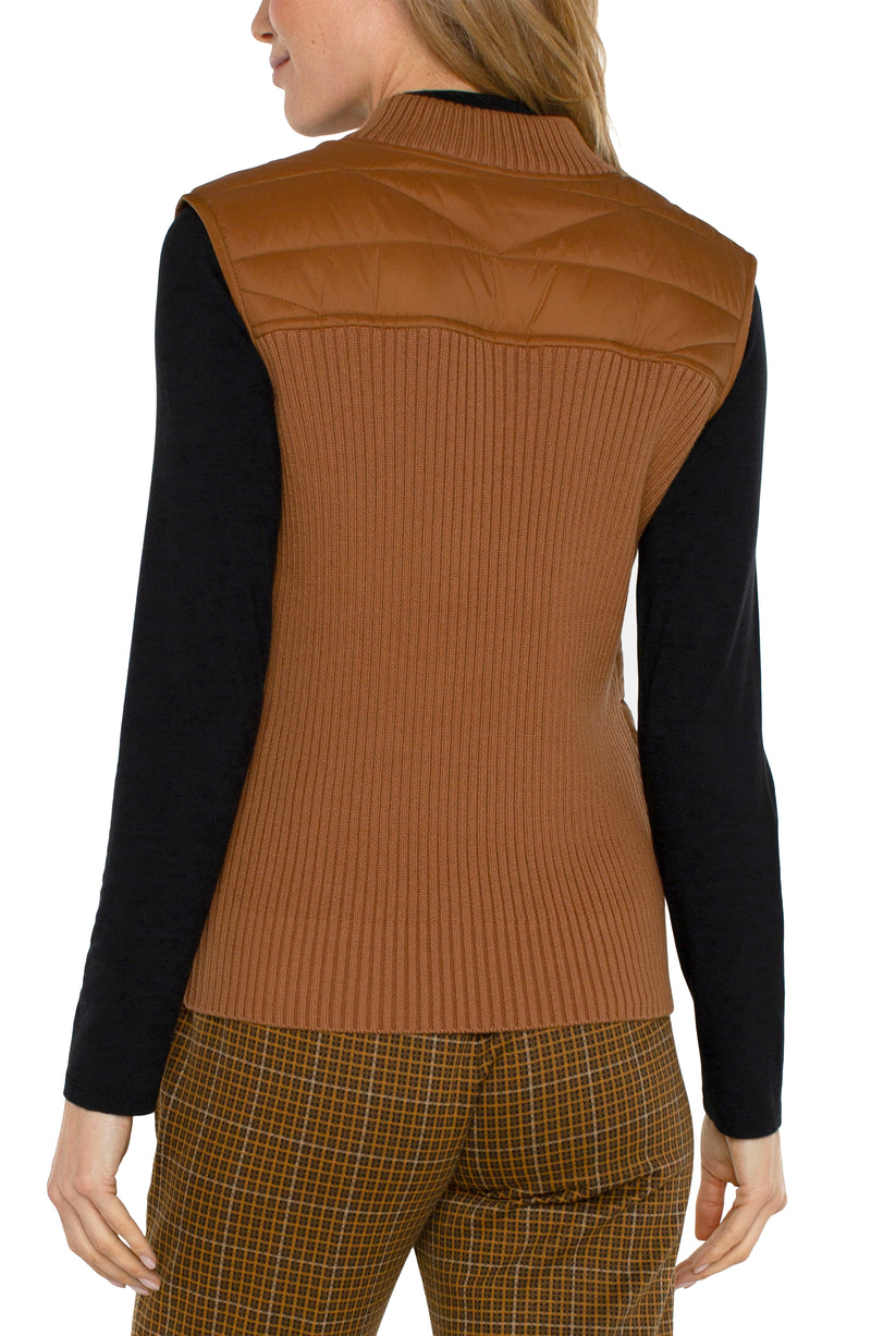 Liverpool Sleeveless Quilted Front Full Zip Sweater Vest | Tumeric