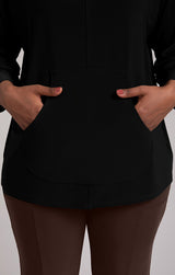 Sympli Funnel Neck Pullover with Kangaroo Pocket-Black