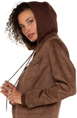 Liverpool Zip Up Trucker Jacket with Removeable Hood-Vintage Umber