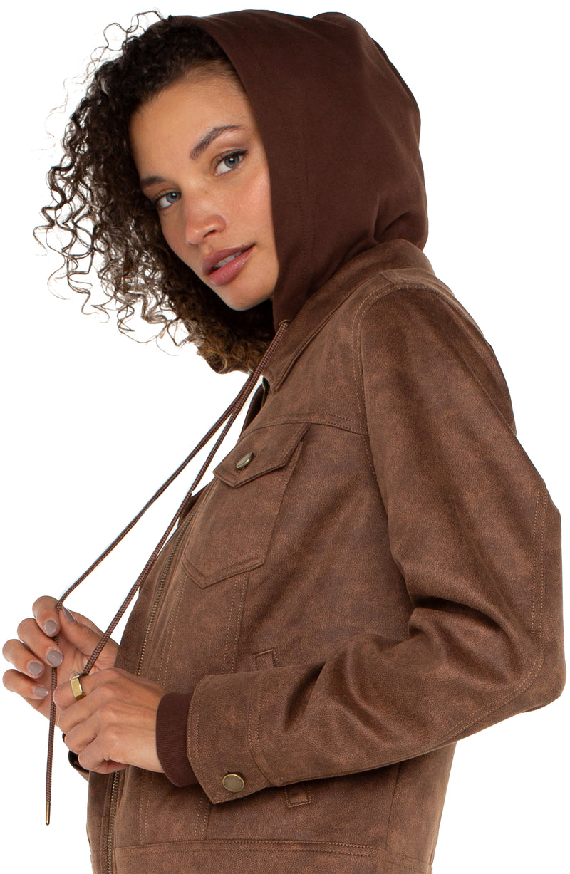 Liverpool Zip Up Trucker Jacket with Removeable Hood-Vintage Umber