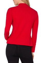 Liverpool Long Sleeve Mock Neck Knit Top with Button Detail | Tango Red