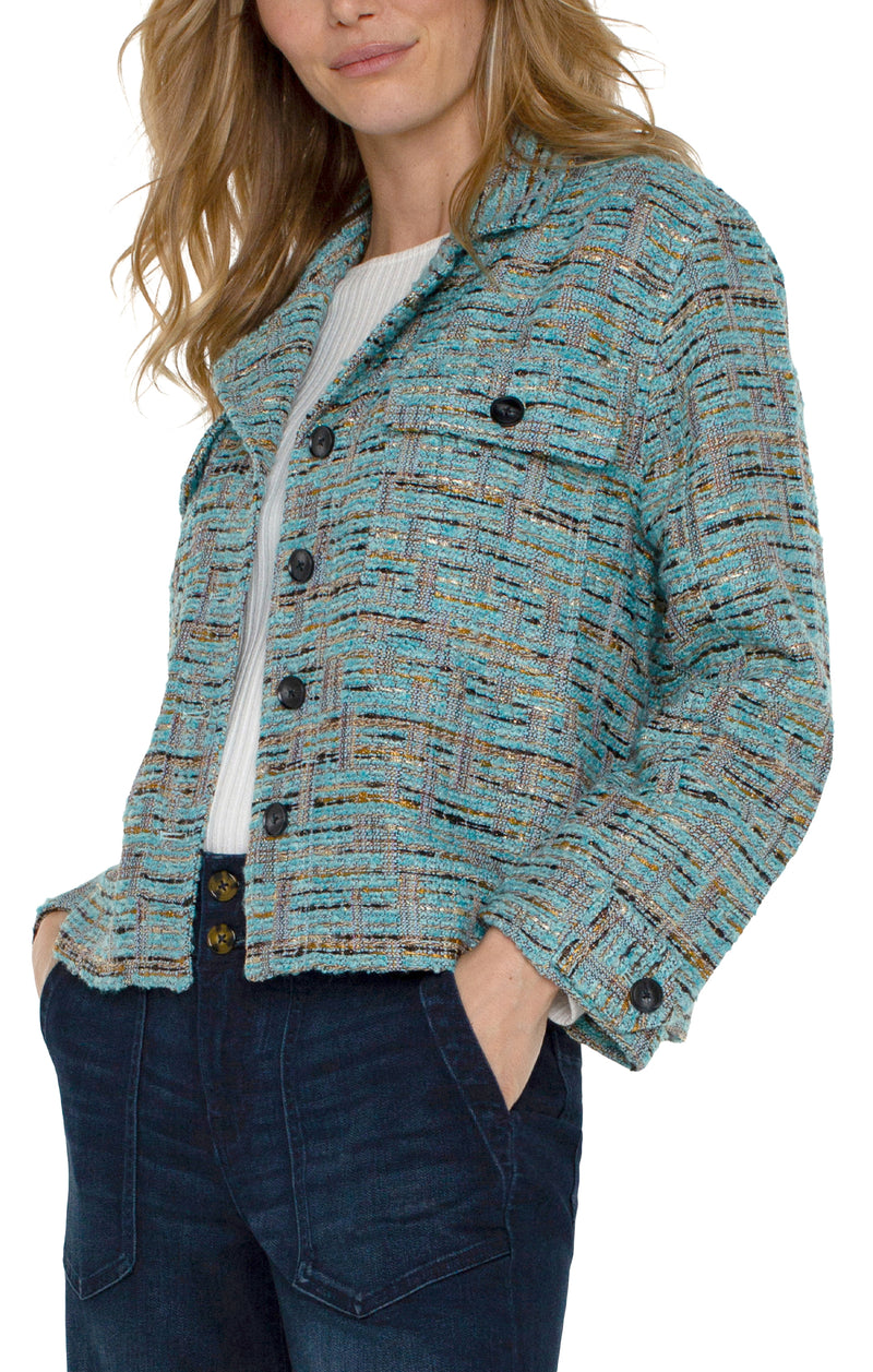 Liverpool Button Front Boxy Shacket-Ocean Boucle