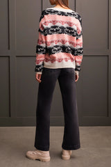 Tribal Looped Yarn V-Neck Sweater-Eggshell/Multi