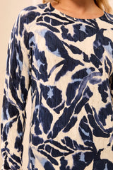 Tribal Printed Cotton Crew Neck Sweater | Blue Fog