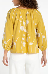 Liverpool 3/4 Sleeve Woven Top | Yellow with Cream Emroidery