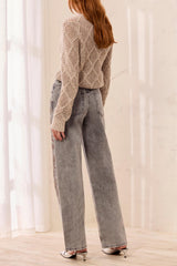 Tribal Brooke Super Embellished Straight Denim | Soft Grey