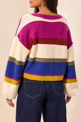 Tribal Puff Sleeve Sweater Cardigan | Cream/Multi