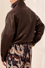 Tribal Relaxed Mock Neck Jacket | Saddle Brown