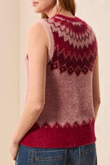 Tribal Crew Neck Fair Isle Sweater Vest | Pink Frost