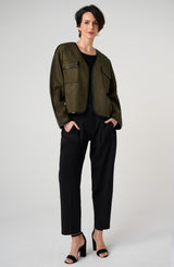 Liverpool Relaxed Open Front Jacket | Dark Olive
