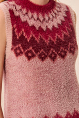 Tribal Crew Neck Fair Isle Sweater Vest | Pink Frost