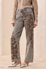 Tribal Brooke Super Embellished Straight Denim | Soft Grey