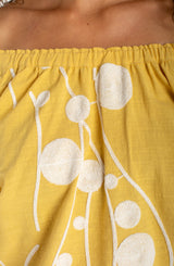 Liverpool 3/4 Sleeve Woven Top | Yellow with Cream Emroidery