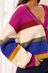 Tribal Puff Sleeve Sweater Cardigan | Cream/Multi
