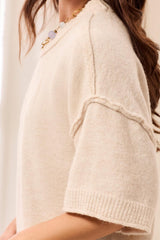 Tribal Lightweight Drop Shoulder Crew Neck Elbow Sleeve Sweater | Heather Cream