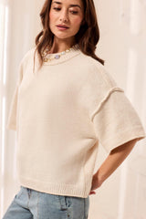 Tribal Lightweight Drop Shoulder Crew Neck Elbow Sleeve Sweater | Heather Cream