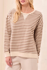 Tribal Cotton Crewneck Drop‑Shoulder Long Sleeve Top with Combo Trim  | Fossil