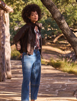 Tribal Relaxed Mock Neck Jacket | Saddle Brown