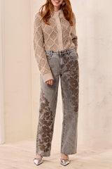 Tribal Brooke Super Embellished Straight Denim | Soft Grey