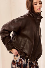 Tribal Relaxed Mock Neck Jacket | Saddle Brown