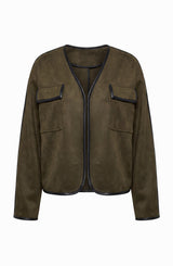 Liverpool Relaxed Open Front Jacket | Dark Olive