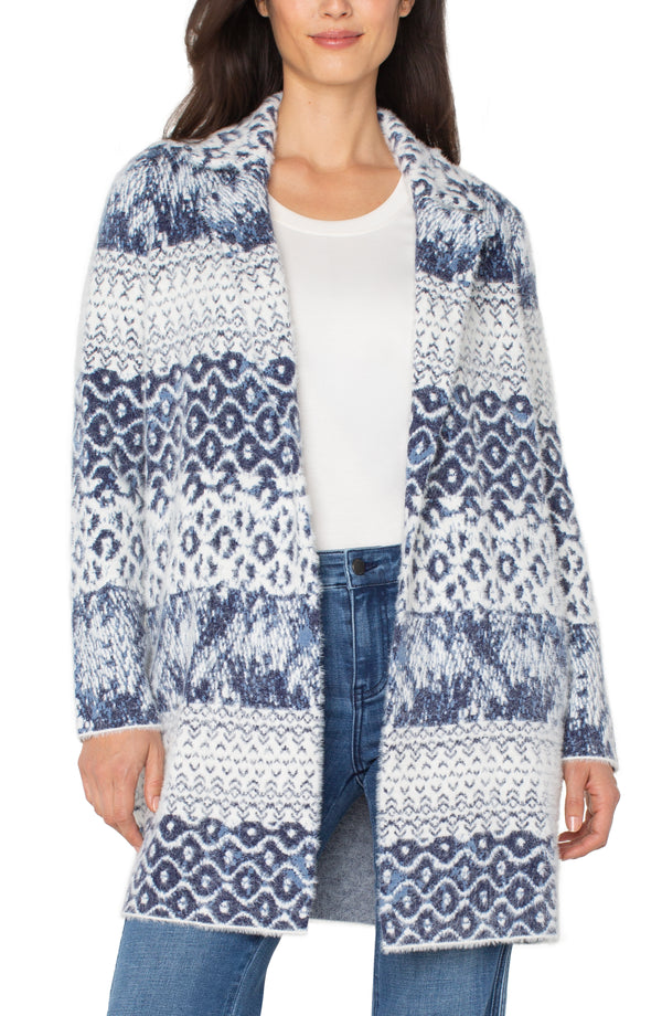 Liverpool Long Sleeve Open Front Sweater Coat | Navy Multi