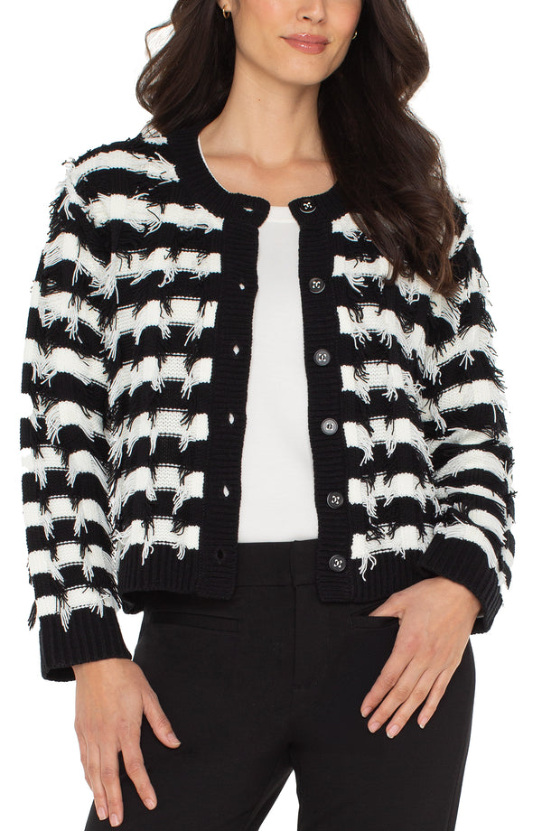 Liverpool Long Sleeve Cardigan Sweater | Black/White