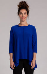 Sympli Flounce Top with Wide Funnel Collar-Lapis