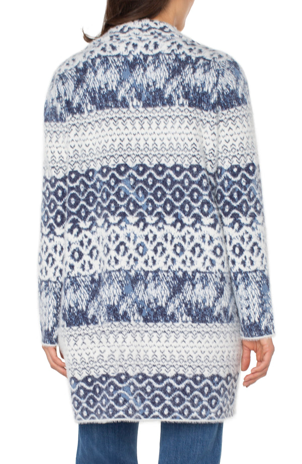 Liverpool Long Sleeve Open Front Sweater Coat | Navy Multi