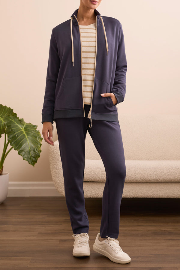 Tribal Techno Lux Textured Mock Neck Cardigan | Sapphire