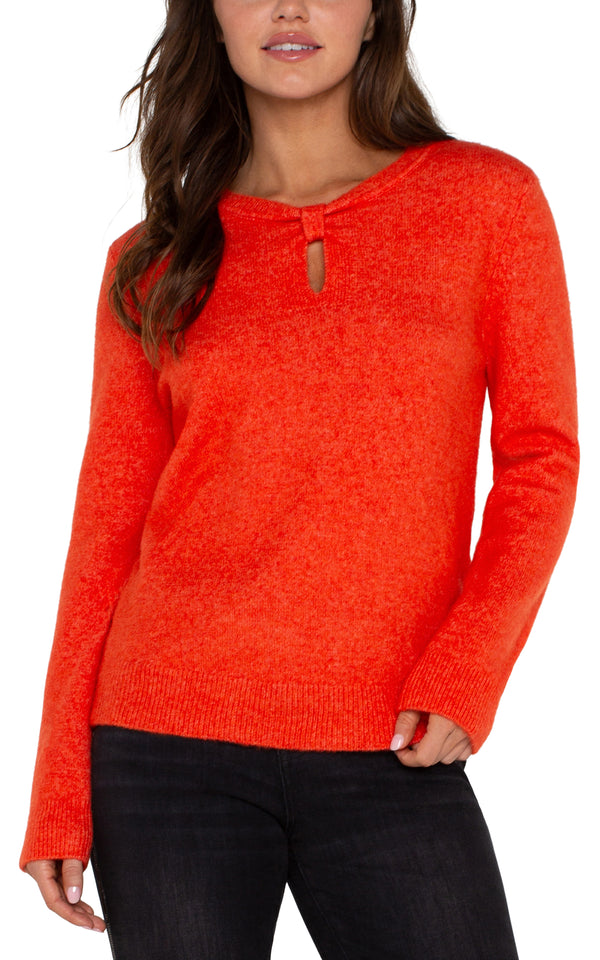 Liverpool Long Sleeve Cut Out Bow Neck Sweater-Orange