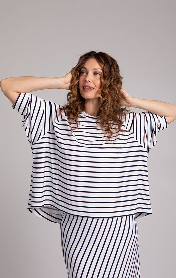 Sympli Navy Stripe Breezy Raglan Top