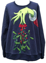 Queen Of Sparkles Navy Grinch Mistletoe Hand Sweatshirt