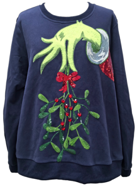 Queen Of Sparkles Navy Grinch Mistletoe Hand Sweatshirt
